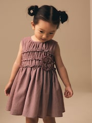 Chocolate Brown Gingham Corsage Dress (3mths-8yrs) - Image 1 of 7