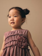 Chocolate Brown Gingham Corsage Dress (3mths-8yrs) - Image 2 of 7