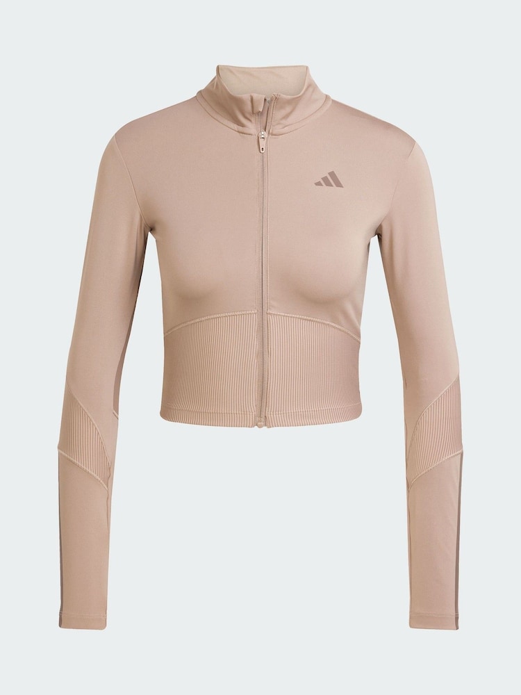 adidas Brown Hyperglam Rib Zip Thru Cover-Up - Image 5 of 5 adidas Brown Hyperglam Rib Zip Thru Cover-Up - Image 5 of 5