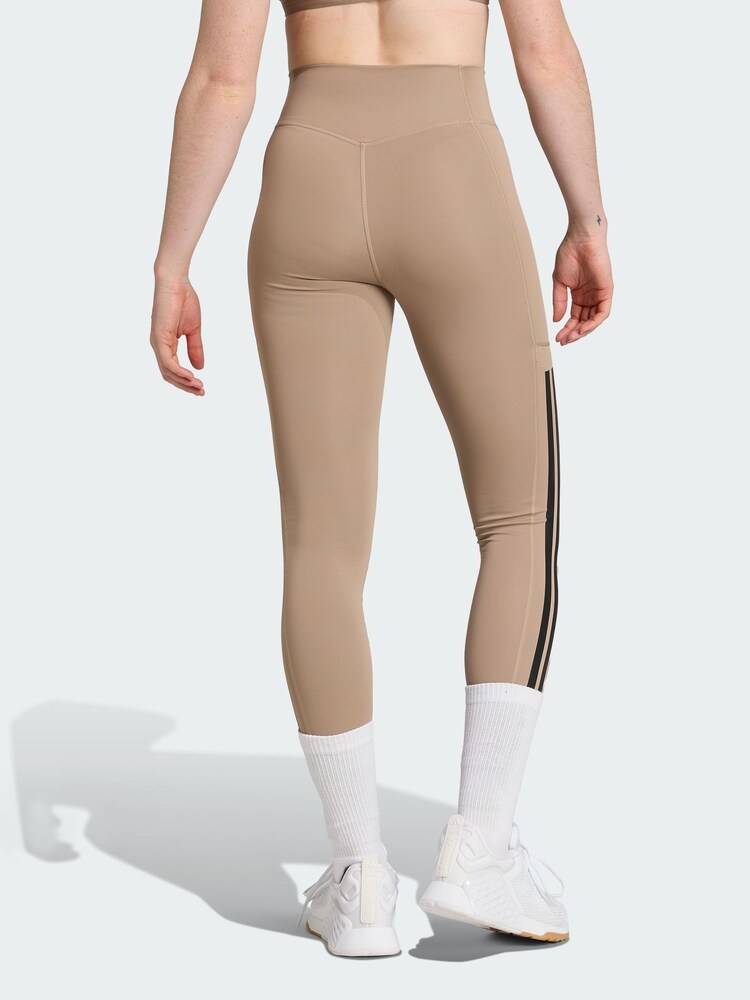 adidas Brown Optime 3-Stripes Full Length Leggings - Image 2 of 5
