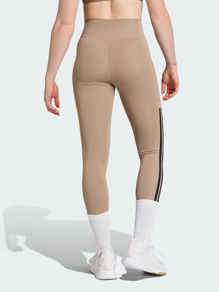adidas Brown Optime 3-Stripes Full Length Leggings - Image 2 of 5 adidas Brown Optime 3-Stripes Full Length Leggings - Image 2 of 5