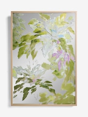 Green Floral Hand Paint Detail Mirror Framed Wall Art - Image 4 of 4
