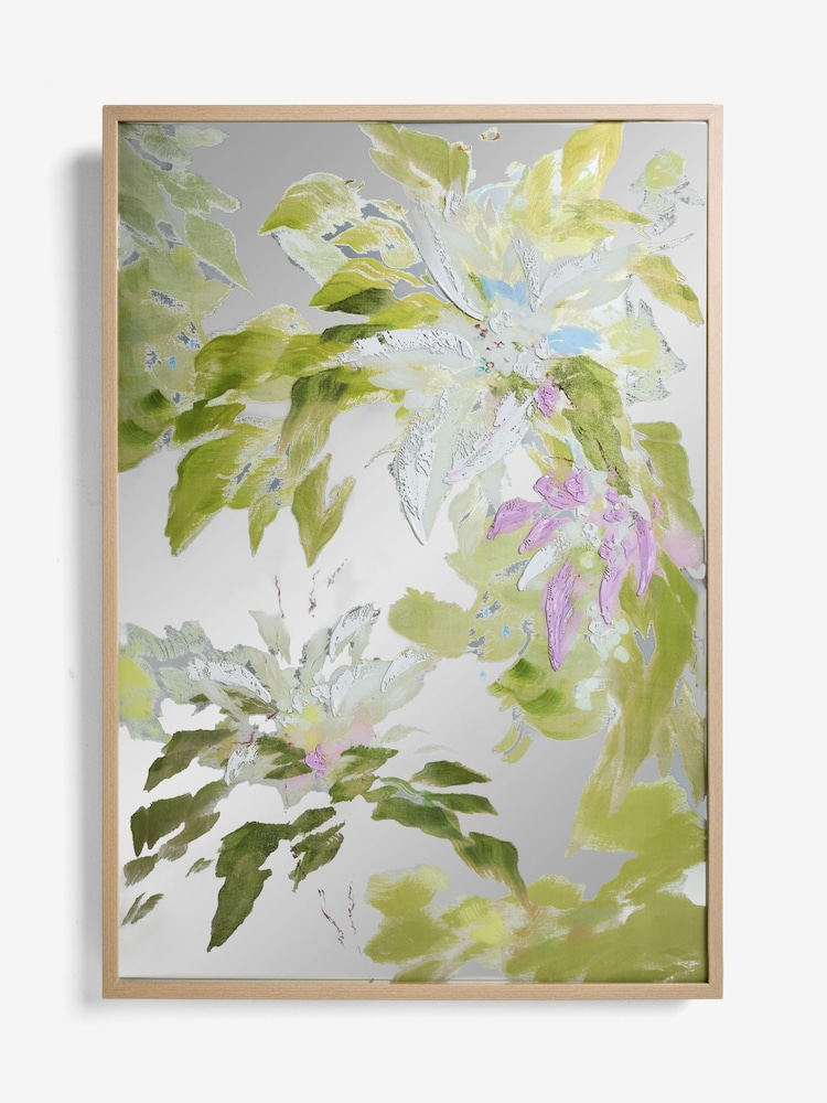 Green Floral Hand Paint Detail Mirror Framed Wall Art - Image 4 of 4