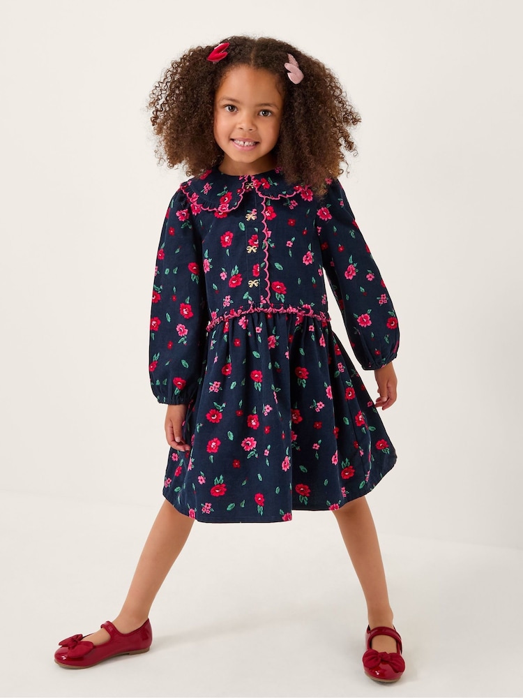 Monsoon Blue Floral Print Corduroy Dress - Image 1 of 4