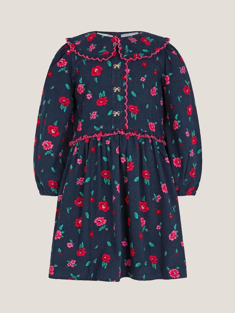 Monsoon Blue Floral Print Corduroy Dress - Image 2 of 4 Monsoon Blue Floral Print Corduroy Dress - Image 2 of 4
