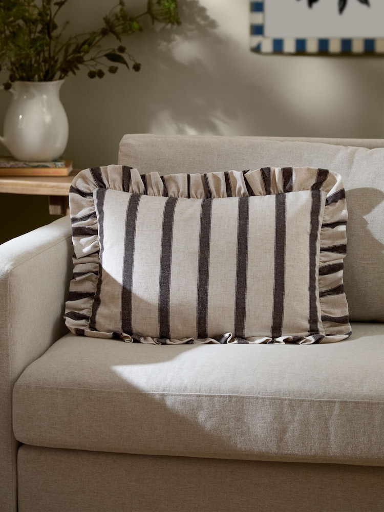 Wylder Chocolate Connie Stripe Ruffle Filled Cushion - Image 1 of 5 Wylder Chocolate Connie Stripe Ruffle Filled Cushion - Image 1 of 5