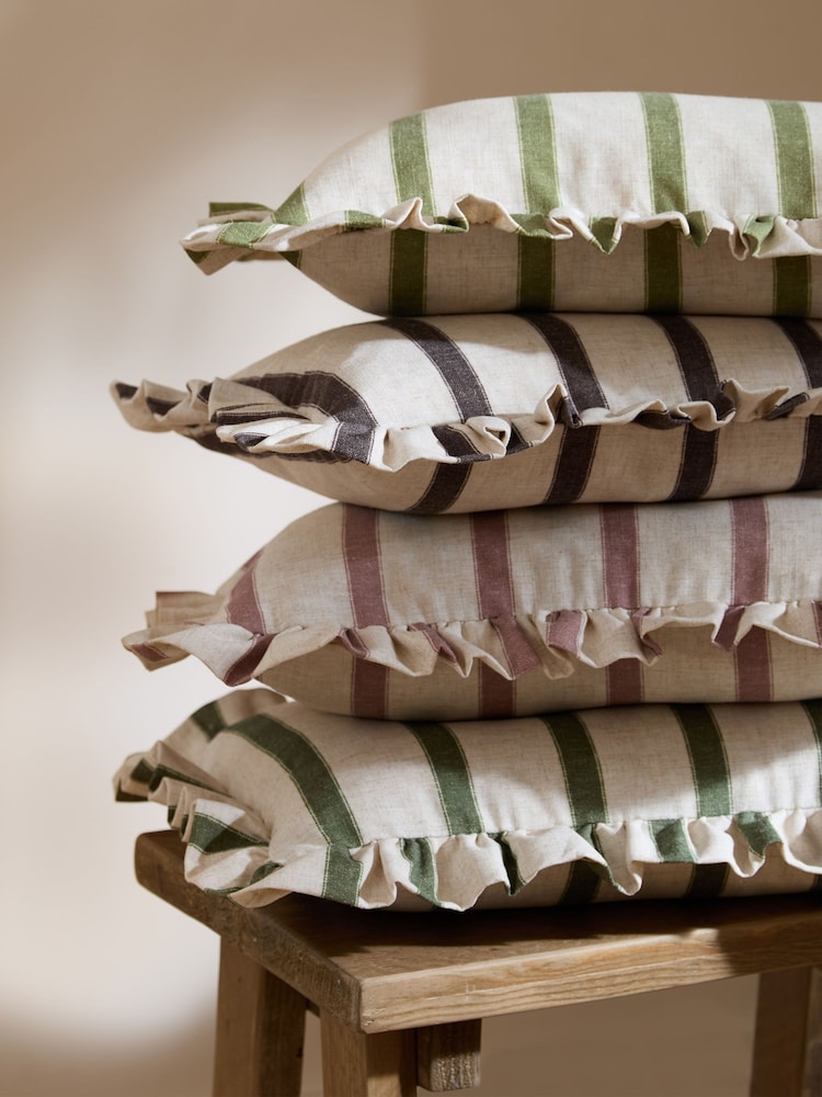 Wylder Chocolate Connie Stripe Ruffle Filled Cushion - Image 2 of 5 Wylder Chocolate Connie Stripe Ruffle Filled Cushion - Image 2 of 5