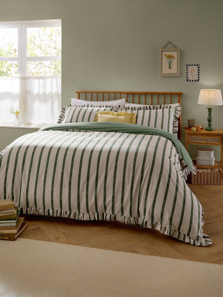 Wylder Moss Connie Stripe Ruffle Duvet Cover & Pillowcase Set - Image 1 of 3 Wylder Moss Connie Stripe Ruffle Duvet Cover & Pillowcase Set - Image 1 of 3