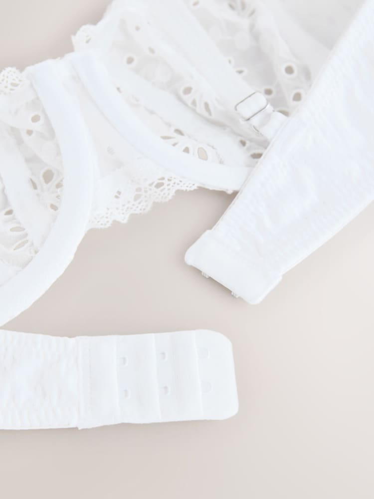 White Broderie Non-Pad Balcony Bra - Image 8 of 8