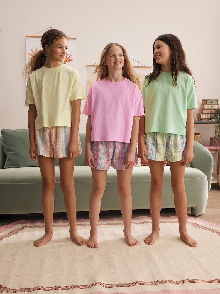Pink/Green Short Pyjamas 3 Pack (3-16yrs) - Image 1 of 8