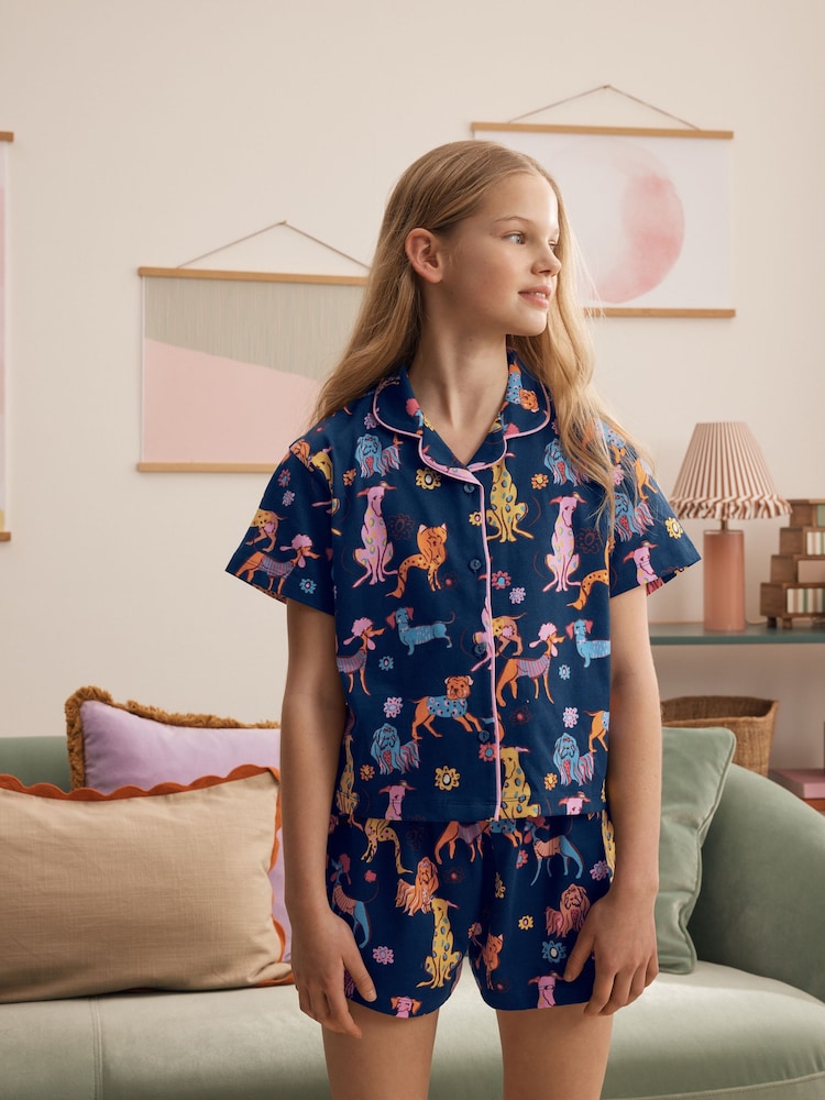 أزرق داكن كلب - Short Button Through Pyjamas (3-16yrs) - Image 2 of 4