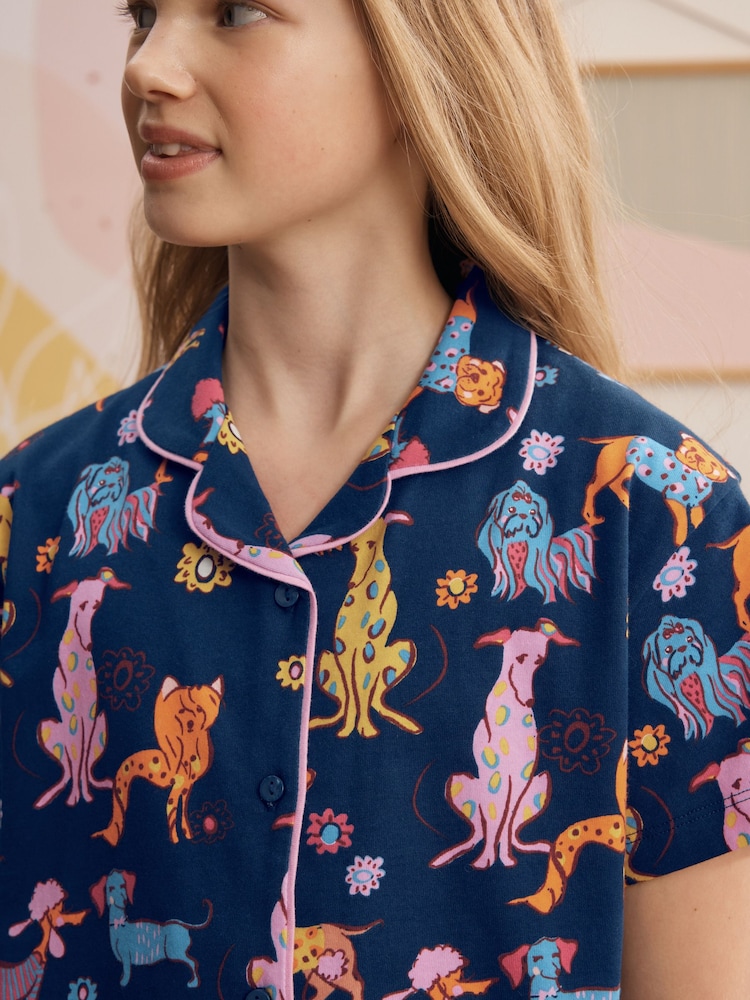 أزرق داكن كلب - Short Button Through Pyjamas (3-16yrs) - Image 4 of 4