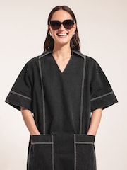 Jigsaw Black Denim Contrast Stitched Dress - Image 3 of 4