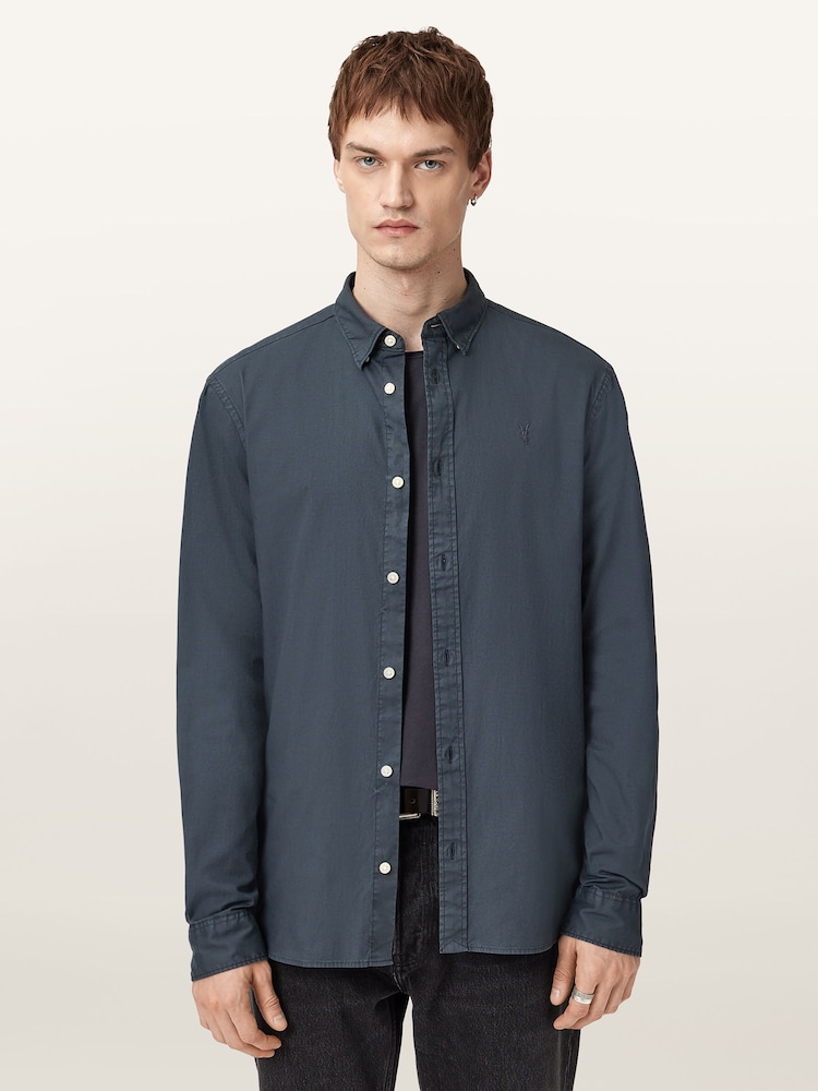 AllSaints Light Blue Hawthorne Long Sleeve Shirt - Image 1 of 8
