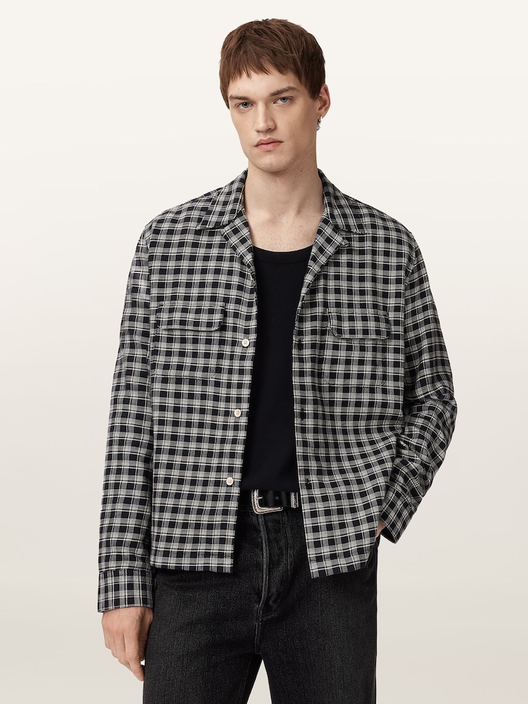 AllSaints Black Horton Long Sleeve Shirt - Image 2 of 7
