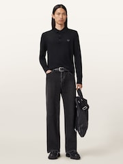AllSaints Blue Lver Merino Long Sleeve Polo Shirt - Image 3 of 8
