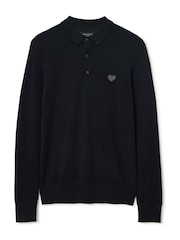 AllSaints Blue Lver Merino Long Sleeve Polo Shirt - Image 8 of 8