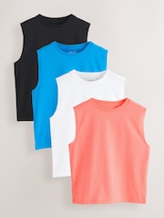 Black/White/Blue/Fluro Pink Tank Vest 4 Pack (3-16yrs) - Image 1 of 8