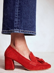 Boden Red Sol Block Heeled Penny Loafers - Image 1 of 5