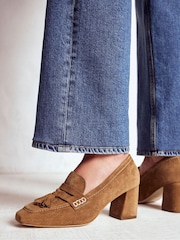 Boden Brown Sol Block Heeled Penny Loafers - Image 1 of 5