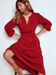 Boden Red Maddie Picot Trim Midi Dress - Image 1 of 5