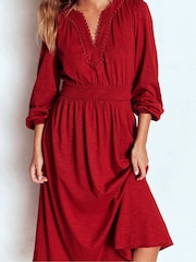 Boden Red Maddie Picot Trim Midi Dress - Image 2 of 5