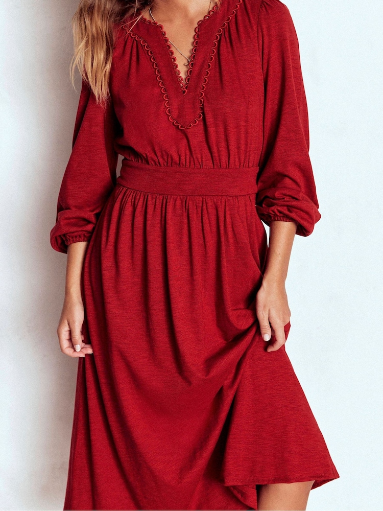 Boden Red Maddie Picot Trim Midi Dress - Image 2 of 5