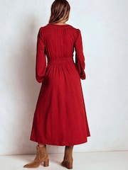 Boden Red Maddie Picot Trim Midi Dress - Image 3 of 5