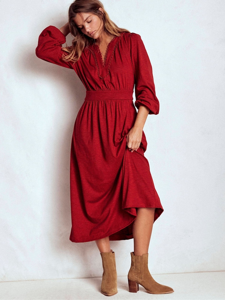 Buy Boden Red Maddie Picot Trim Midi Dress from Next USA