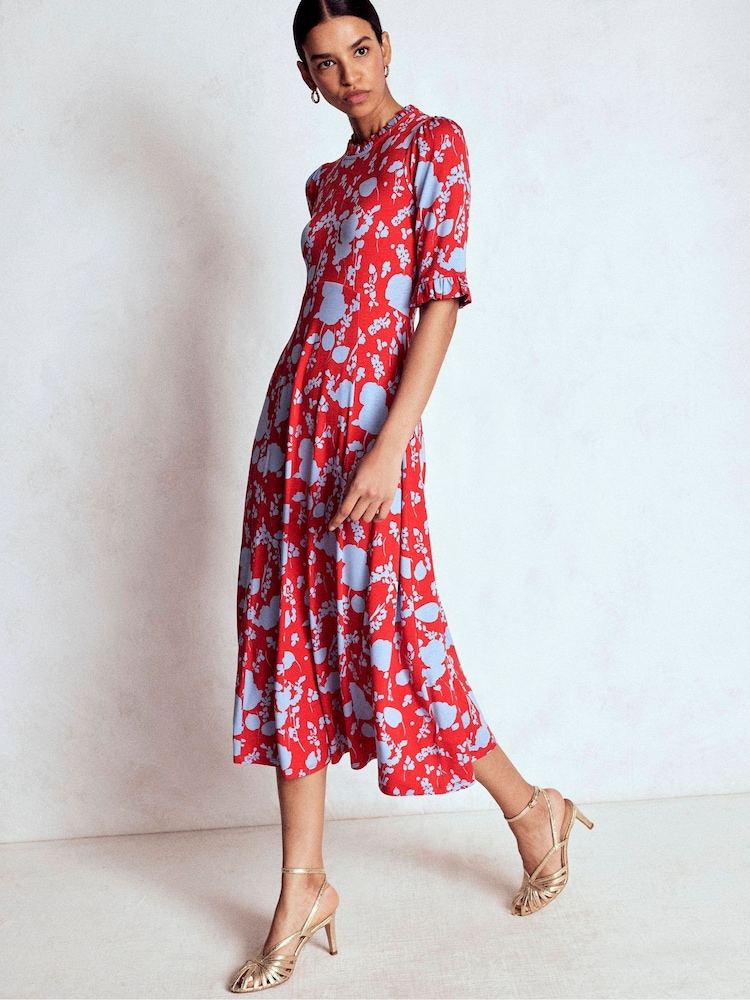 Boden Red Ruffle Seamed Midi Dress - Image 1 of 6 Boden Red Ruffle Seamed Midi Dress - Image 1 of 6