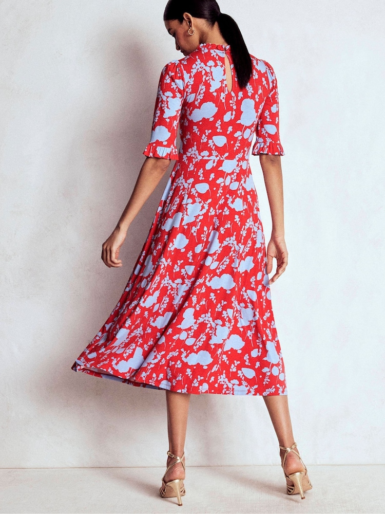 Boden Red Ruffle Seamed Midi Dress - Image 2 of 6 Boden Red Ruffle Seamed Midi Dress - Image 2 of 6