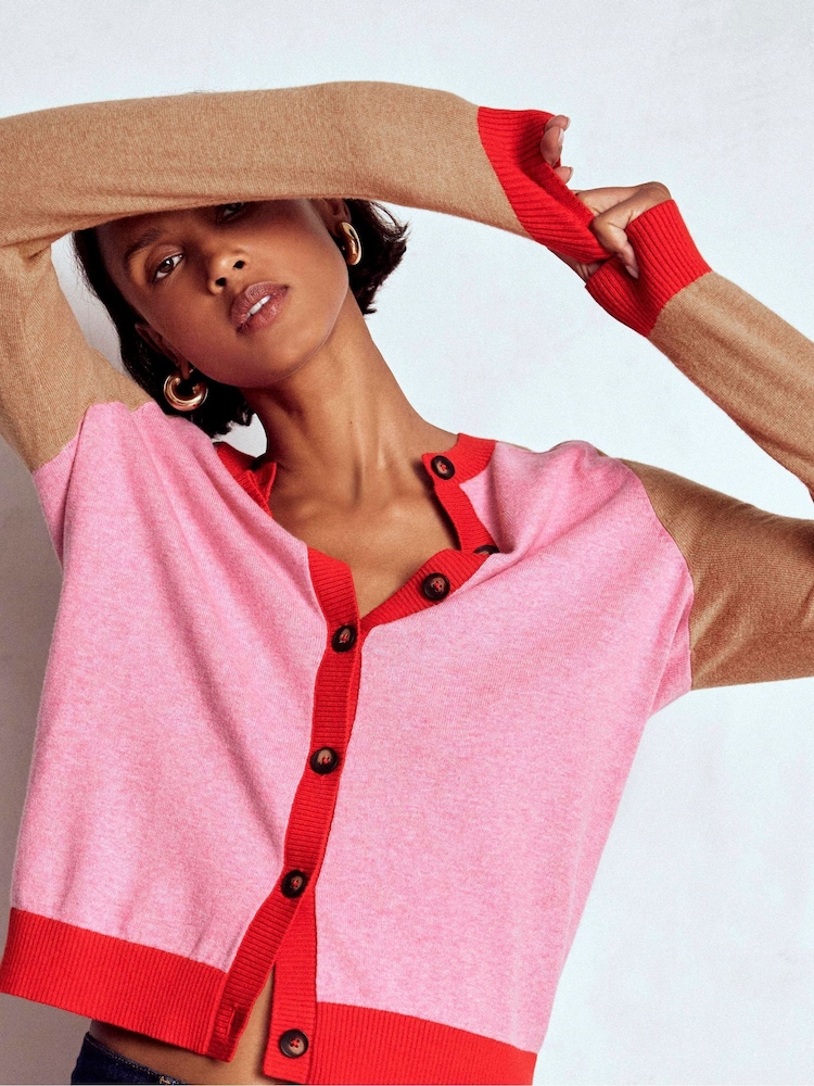 Boden Pink Meg Saddle Sleeve Cardigan - Image 2 of 6 Boden Pink Meg Saddle Sleeve Cardigan - Image 2 of 6
