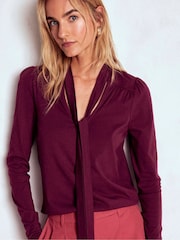 Boden Purple Tie Neck Supersoft Blouse - Image 1 of 5