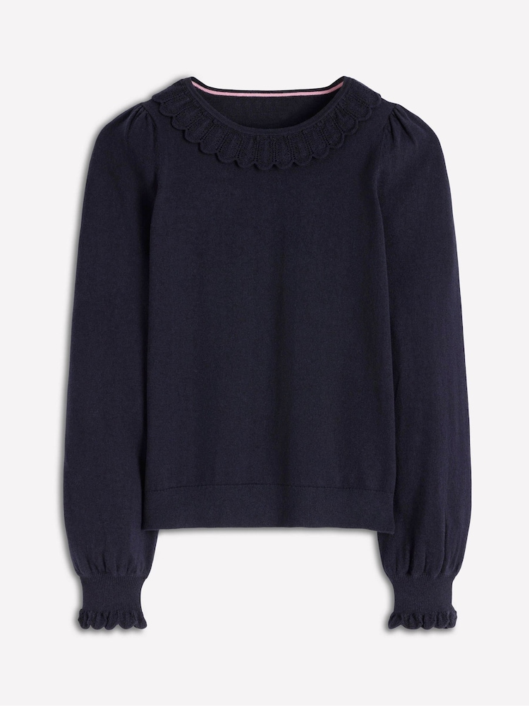 Boden Blue Melina Cotton Ruffle Jumper