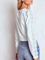 Boden White Scarlett Broderie Trim Top - Image 3 of 5