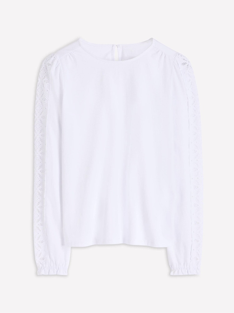 Boden White Scarlett Broderie Trim Top - Image 5 of 5