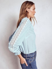Boden Blue Lorna Pleated Cotton Top - Image 3 of 6