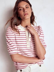Boden Pink Puff Sleeve Henley T-Shirt - Image 1 of 6