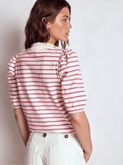 Boden Pink Puff Sleeve Henley T-Shirt - Image 3 of 6