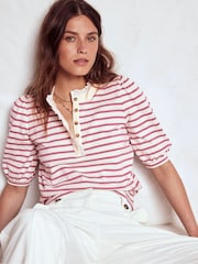 Boden Pink Puff Sleeve Henley T-Shirt - Image 4 of 6