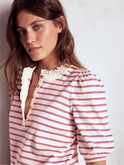 Boden Pink Puff Sleeve Henley T-Shirt - Image 5 of 6