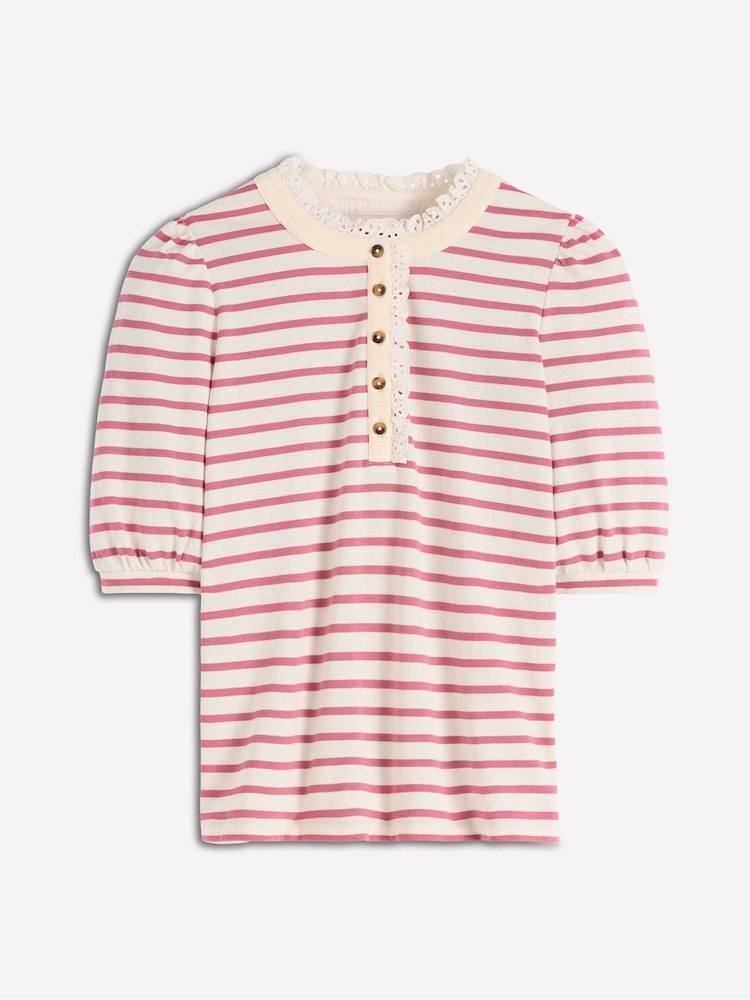 Boden Pink Puff Sleeve Henley T-Shirt - Image 6 of 6