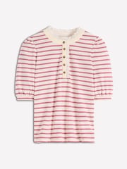 Boden Pink Puff Sleeve Henley T-Shirt - Image 7 of 7