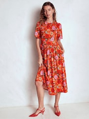 Boden Orange Louisa Jersey Midi Dress - Image 3 of 7