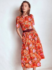 Boden Orange Louisa Jersey Midi Dress - Image 4 of 7