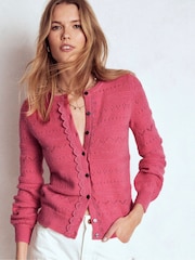 Boden Pink Leticia Lace Trim Cardigan - Image 1 of 7