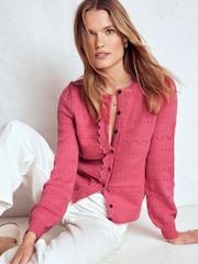 Boden Pink Leticia Lace Trim Cardigan - Image 4 of 7