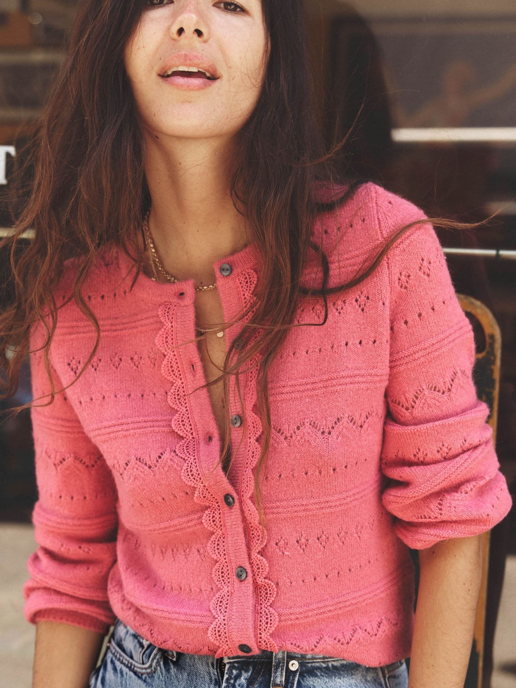 Buy Boden Pink Leticia Lace Trim Cardigan from Next USA
