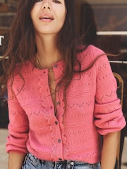 Boden Pink Leticia Lace Trim Cardigan - Image 5 of 7