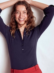 Boden Blue Collared Placket Jersey Shirt - Image 4 of 5
